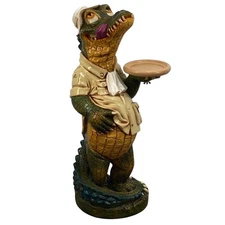 2 Ft Alligator or Crocodile Waiter Butler Statue with Tray