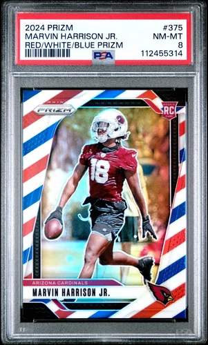 2024 PANINI PRIZM RED/WHITE/BLUE PRIZM #375 MARVIN HARRISON JR. ROOKIE RC PSA 8