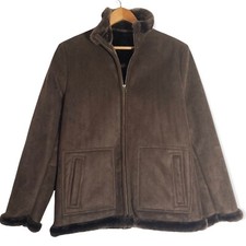 Suedette Faux Fur Jacket Hawkshead Size 10 Vintage Style Fur Lined & Collared