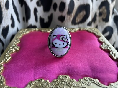 Tarina Tarantino Vintage Pink Head Hair Hello Kitty Polka Dot Small Oval Ring