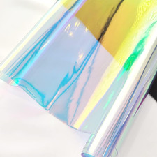 12X53 Inch Iridescent Blue PVC Vinyl Holographic Clear Synthetic Fabric Transpar