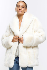 B/new Exclusive River Island Luxury Thick Fluffy Faux Fur Jacket Coat *soldout*