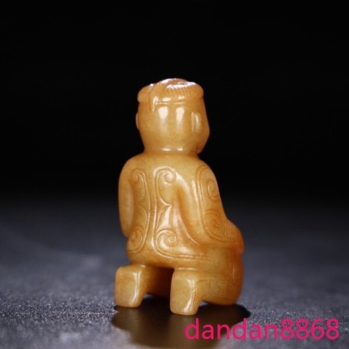 2.4"old China dynasty natural hetian jade Carved Kneeler people sacrifice statue - Picture 7 of 9