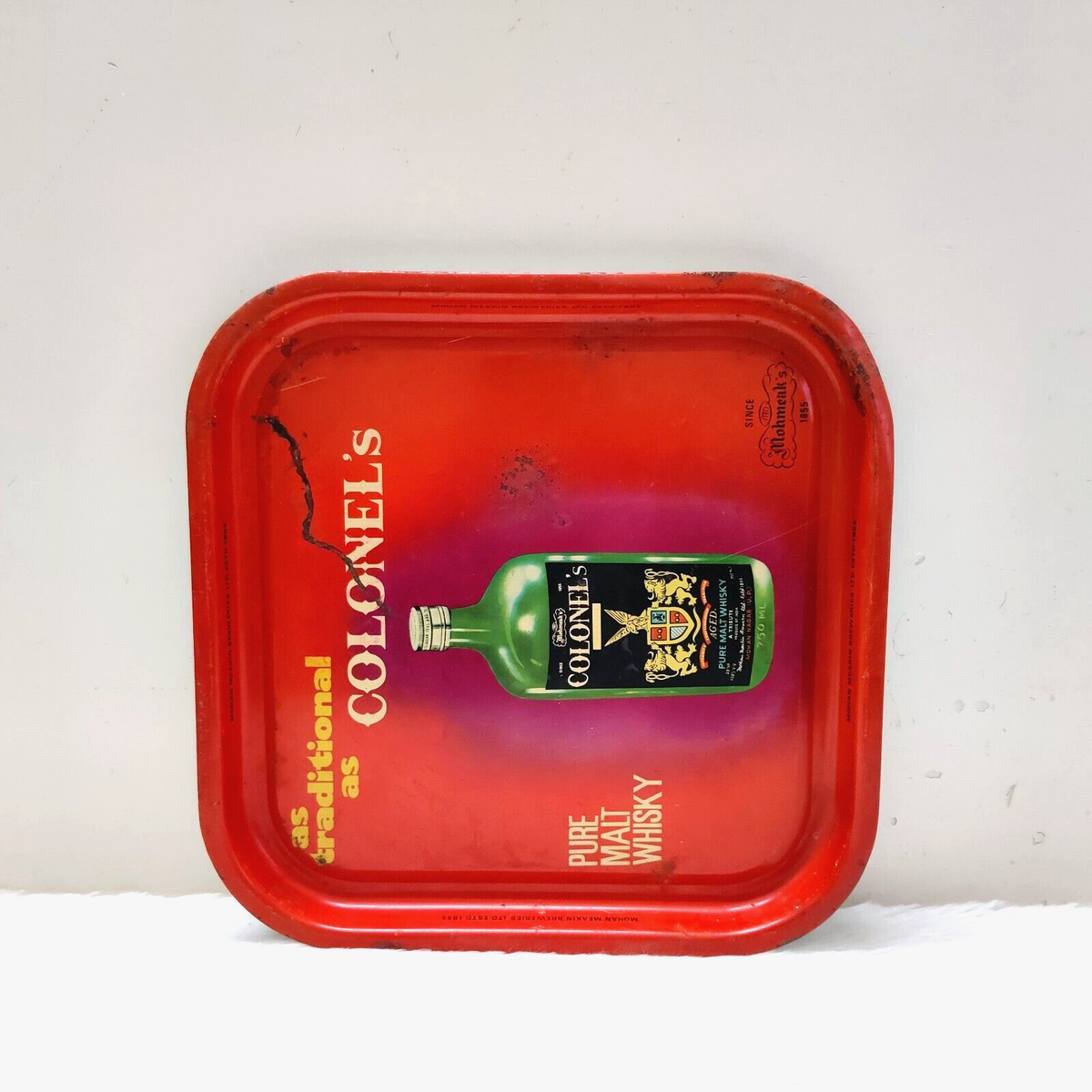 1950s Vintage Colonel's Whisky Advertising Tin Tray Barware