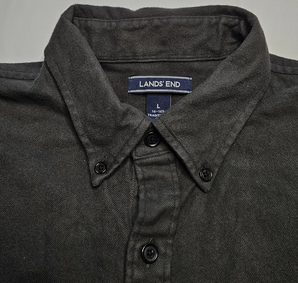 Mens Lands' End Long Sleeve Lighter Weight Chamois Shirt Size Large 16 16 1/2 - Image 2 of 2