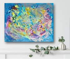 Original abstract acrylic painting. Classic blue on a Creative impasto painting