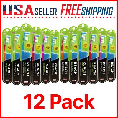 Reach Crystal Clean Toothbrush FIRM x 12 Pack with Free Travel Cap Firm Bristles