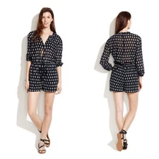 New Madewell Romper medium Black Cotton Tassel Getaway Playsuit A6165 medallion