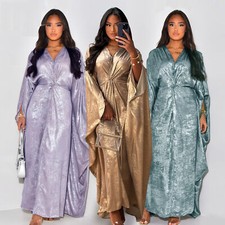 Muslim Women Abaya Maxi Dress Batwing Sleeve Kaftan Long Robes Evening Caftan