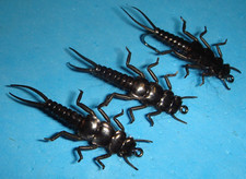 FLY FISHING FLIES - Black REALISTIC STONE Nymph (weighted)  size #6 (3 pcs)