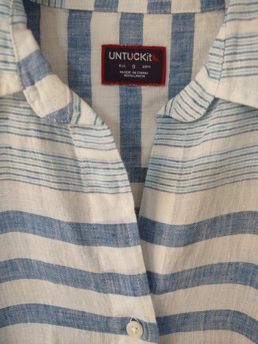 Untuckit Vietti Shirt Womens 12 Linen Long Sleeve Button Up Tunic Striped Beach - Picture 3 of 8