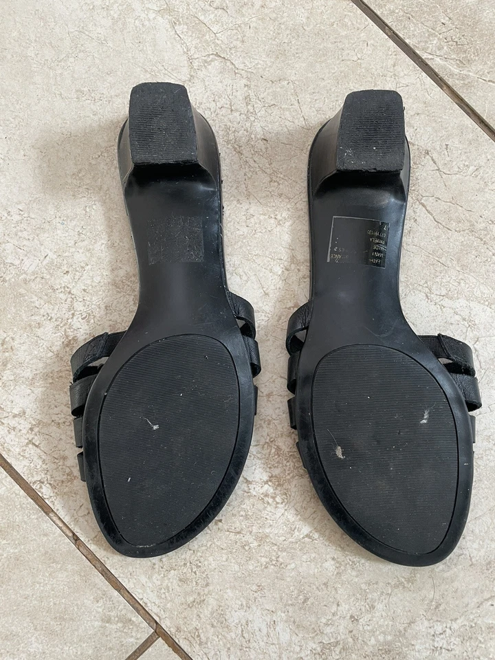 Zapatos Merona Mujer 7 Cuero Negro Puntera Abierta Tacones Sin Cordones Foto 3 de 3