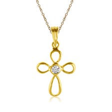 14K Yellow Gold Diamond Cross Pendant with 18" Chain