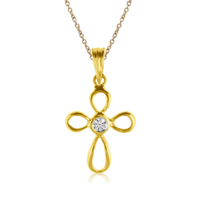 14K Gelbgold Diamant Kreuz Anhänger mit 18'' Kette