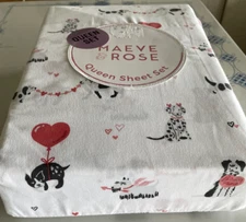 Maeve & Rose Queen Sheet Set 4pc Puppy Dogs Love Hearts Valentine Bedding ~ New!