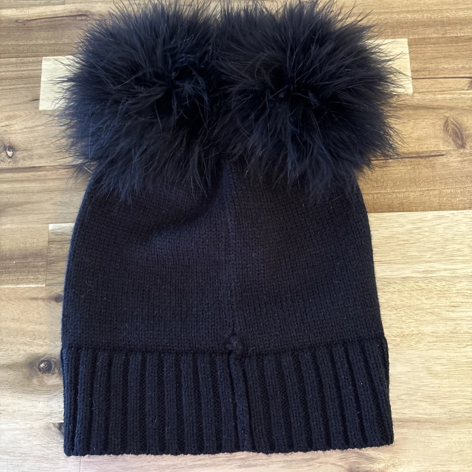 Kate Spade Womens Hat Black Beanie Cat Whiskers Fuzzy Pom Pom Ears - Image 3 of 4
