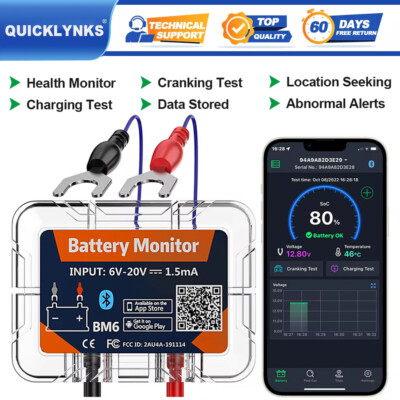 QUICKLYNKS BM6 Batteriemonitor 12V Tester Ladestartanalysator Bluetooth Für BMW