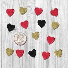 Iron On Tiny Heart Patches (10-Pack) Red, Black, & Gold Heart Patch Applique