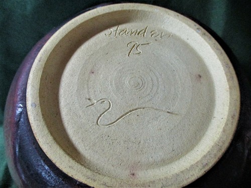 1995 SIGNED GLAZED COVERED POTTERY BOWL Standen 6 1/2" H x 9" Diameter - Picture 2 of 12