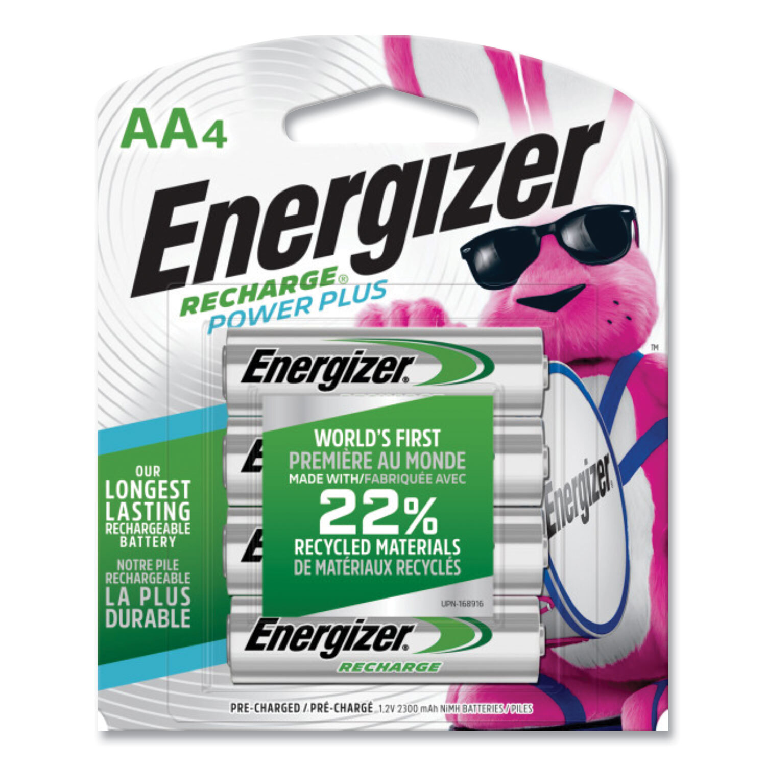 Energizer NiMH Rechargeable Batteries, AA, 4 Batteries/Pack-image