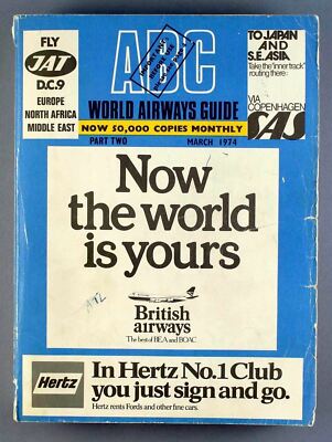 ABC WORLD AIRWAYS GUIDE MÄRZ 1974 FLUGPLAN TEIL ZWEI BLAUES BUCH UTA MEA