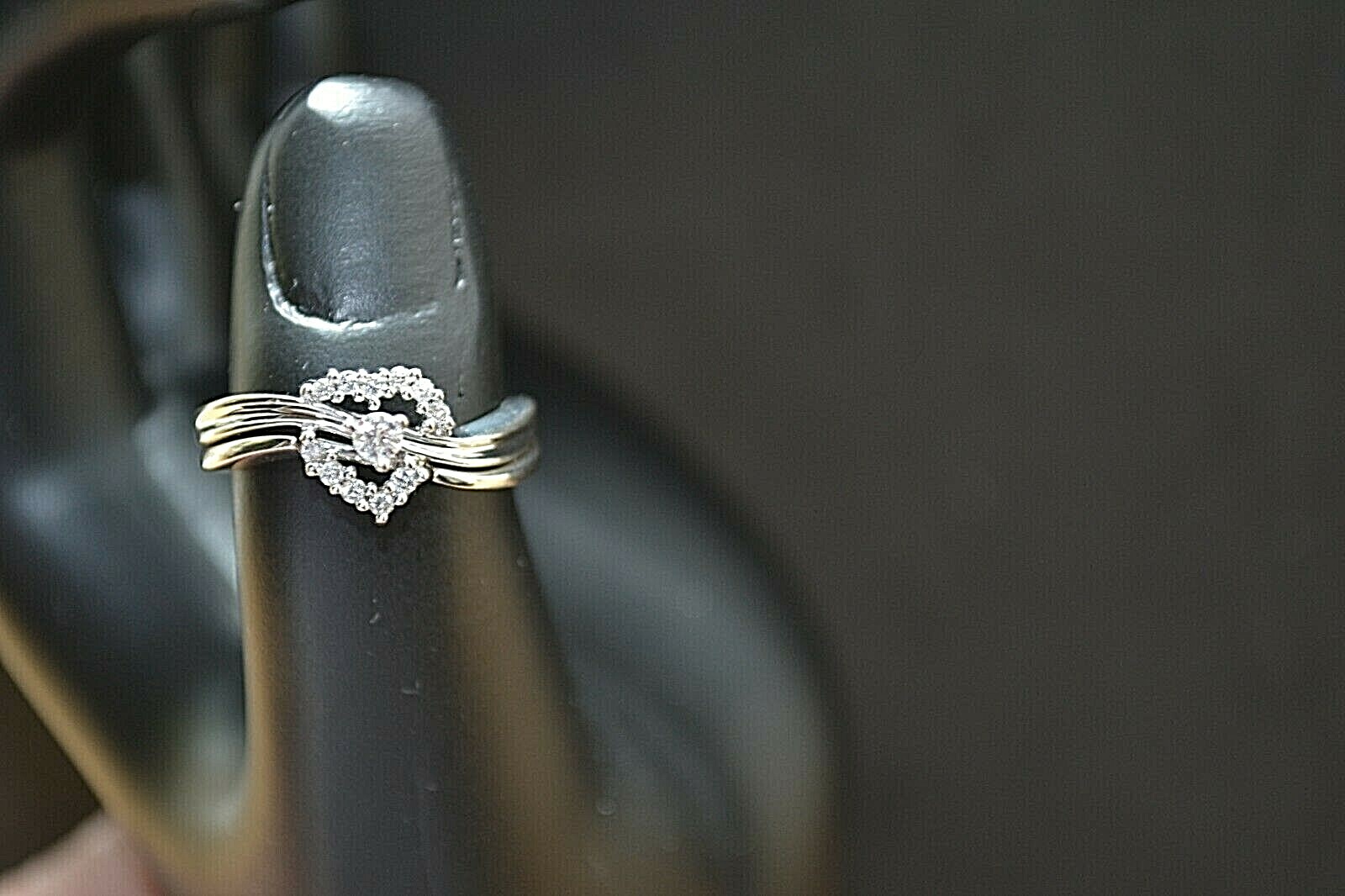 14K White Gold Diamond Heart Wedding Ring Set Anniversary Gift Lovely