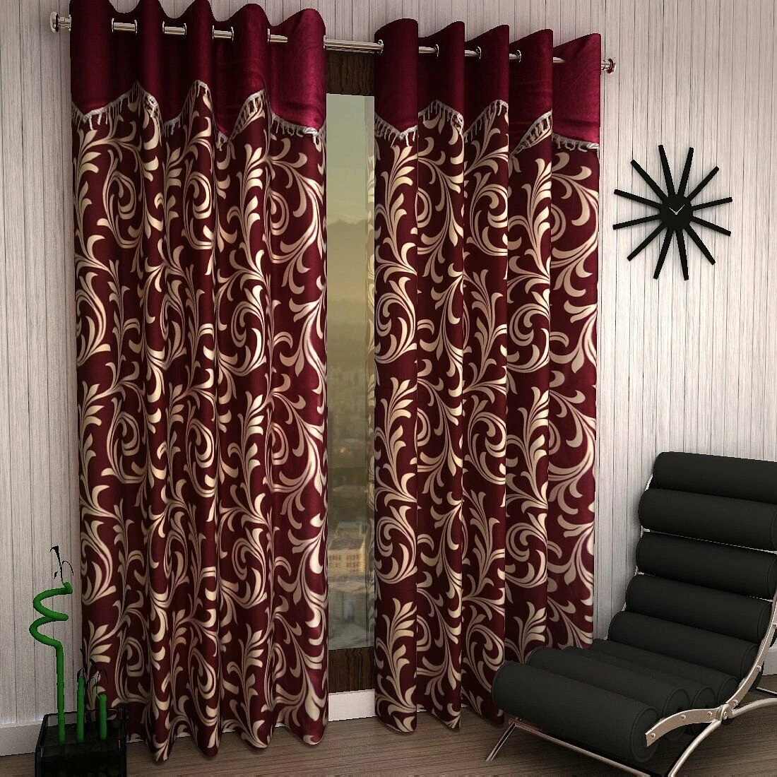 Maroon Living Room Curtains | Baci Living Room