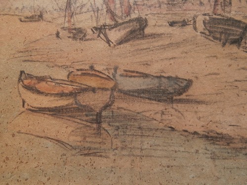 Pintura impresionista del siglo XIX barcos de playa por el artista del puerto pesquero Robert Manning - Imagen 10 de 12
