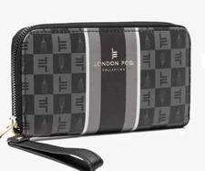 London Fog Gianna Signature Flats Wallet Black Zip Around New With Tags