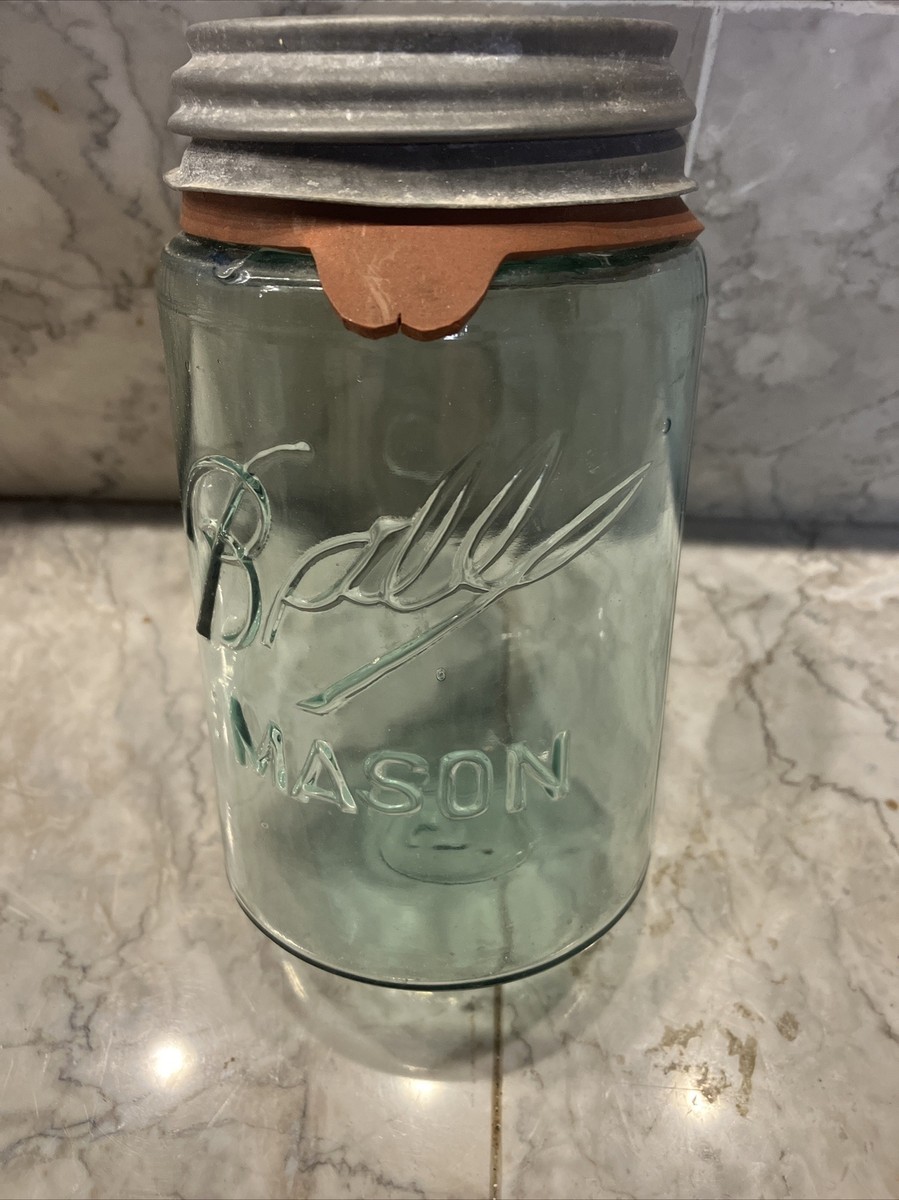 RARE 1900-1910 Ball Mason jar with zinc lid, aqua blue, farmhouse