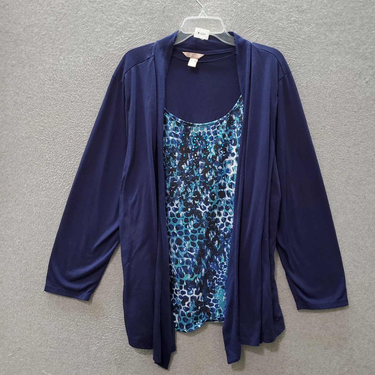 White Stagg Women Sweater 4X Navy Cardigan Open Front Long Sleeve White Stagg Women Sweater 4X Navy Cardigan Open Front Long Sleeve
