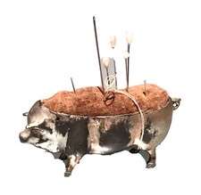 Antique Vintage Silver Plated Boar Pig Sewing Knitting Needle Holder Case Old