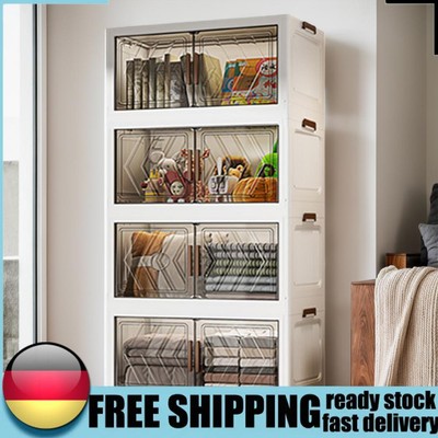 4 Tier Collapsible Storage Bins with Doors & Wheels Stackable Closet Organizers