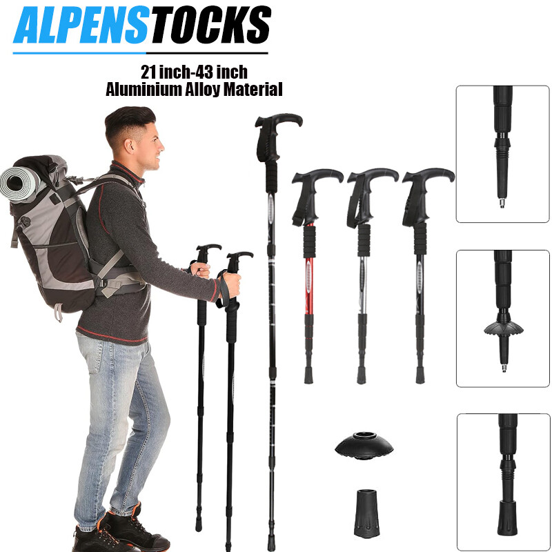 Par de 2 bastones de trekking bastones de senderismo antichoque ajustable Alpenstock