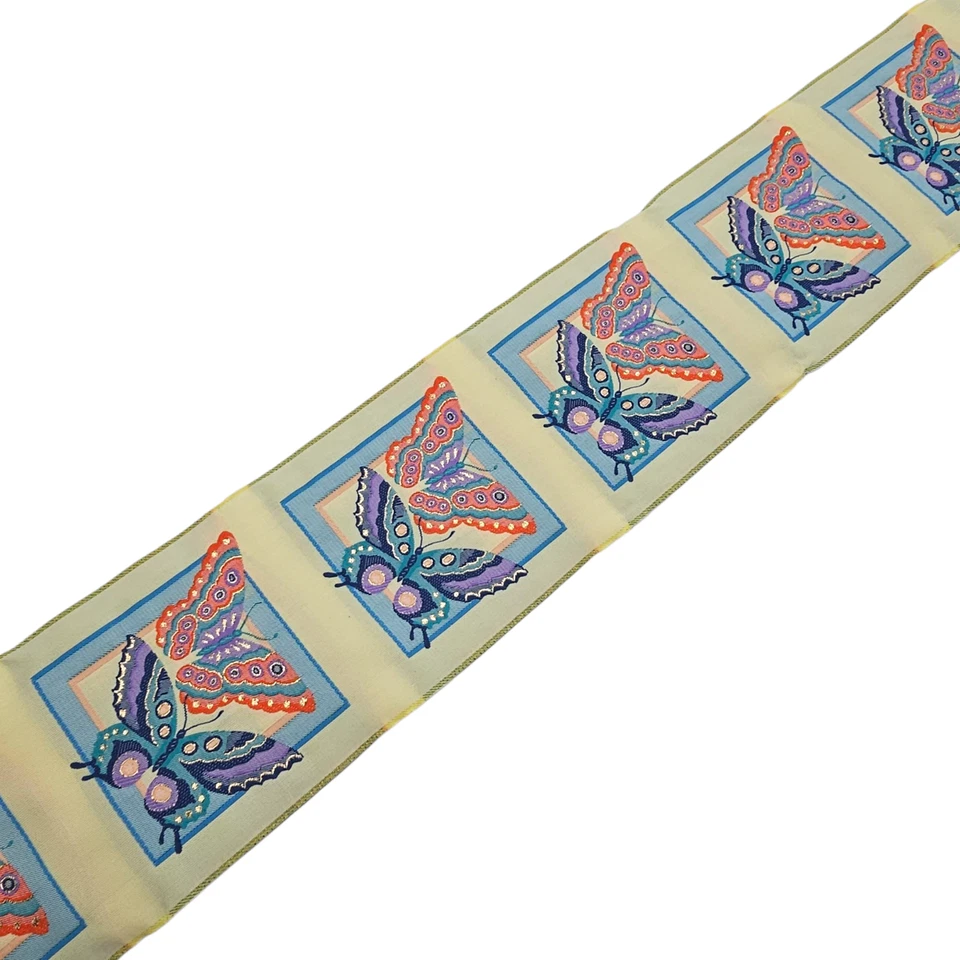 VTG Embroidered Jacquard Ribbon 3.5” W x 7 Yards 1970’s Mod Butterfly Trim - Image 2 of 4