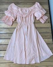 Vintage Brenner Off The Shoulder Short Sleeve Knee Length Dress Size 11 Peach E4
