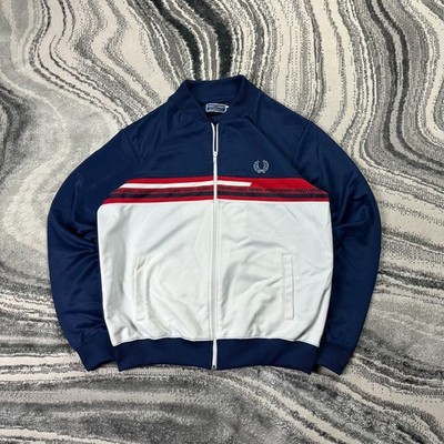 VTG Fred Perry 90's Taped Oversized Sz M Blue Tracksuit Funnel Neck Track Jacket