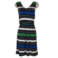 Merona Dress Womens XL Knee Length Sleeveless Striped A-Line Lightweight Stretch