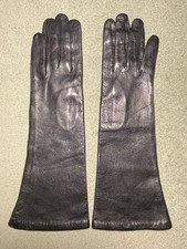 Vintage 13  Long Black Lambskin Leather Gloves, Size 7 1/2  Lined