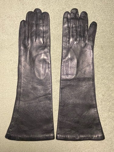 Vintage 13” Long Black Lambskin Leather Gloves, Size 7 1/2” Lined
