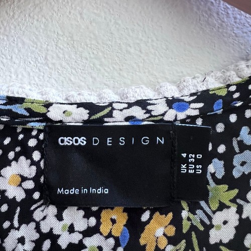 ASOS Design Floral Print Puff Sleeve Cottagecore Black Mini Dress Women's Size 0 - Picture 7 of 11