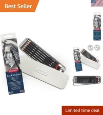 Artistic Charcoal Pencils - 6 Pack in Stylish Metal Case with Sharpener
