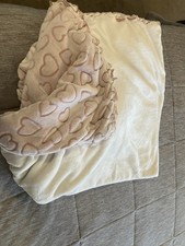 Pink White Hearts Plush Blanket Soft Nursery Throw Easy Care Unisex