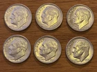 Lot of 6 1962 D Roosevelt Silver Dimes XF