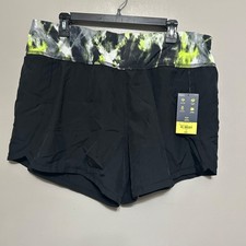 Xersion Womens Shorts 1X Black Green Mini Fitness Exercise Training Yoga Running