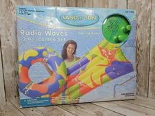 Vintage Sand n Sun Radio Waves 3 pc Combo Set Inflatable Pool Float NOS + RADIO