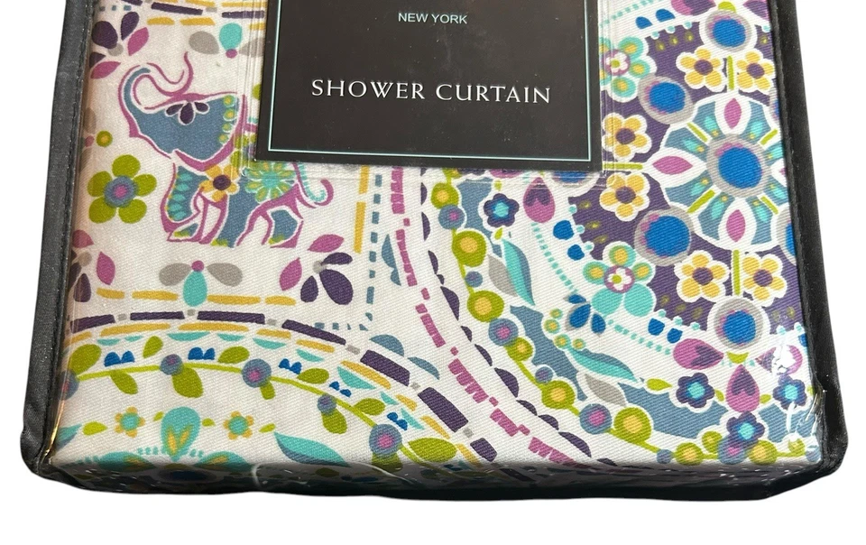Cynthia Rowley Feliz Elefante Medallón Tela Cortina de Ducha Floral 72" Nuevo Foto 3 de 4