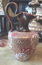 Antique Doulton Lambeth Slaters Jug Ewer, Art Nouveau Enameled Flowers & Gilt