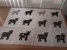 SET OF 12  APPLIQUED   COW   QUILTING  BLOCKS  ON  10 INCH  BLOCKS