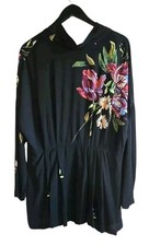 Free People Boho Black Floral Dress Women's Medium  Open Back Neck Tie Mini 